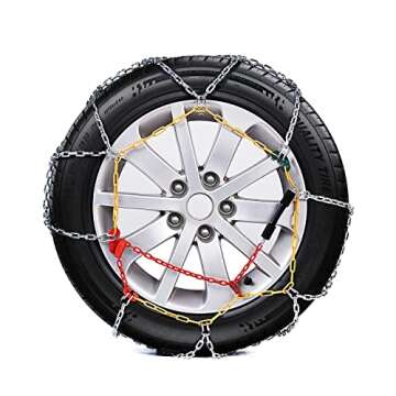 FLYSWAN Snow Chains for Car SUV Pickup Trucks Car, Universal Adjustable Emergency Portable Snow Tire Chains, Tire Width 175 180 185 195 205 215 220 225 235 240 245 255 265 275 and More（KN120）