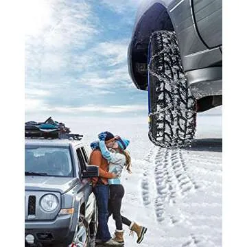 FLYSWAN Snow Chains for Car SUV Pickup Trucks Car, Universal Adjustable Emergency Portable Snow Tire Chains, Tire Width 175 180 185 195 205 215 220 225 235 240 245 255 265 275 and More（KN120）