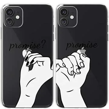 Mertak Matching Cases Compatible with iPhone 15 Pro Max 14 Plus 13 12 Mini 11 SE XS XR 8 7 Girlfriend Holding Hands Boyfriend Couple Anniversary Clear Cover Newlywed Promise Love Pinky Swear Him Her
