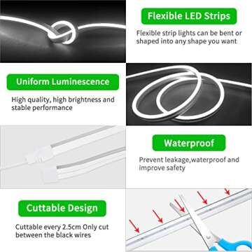 vimeepro 5V USB LED Strip Lights 6.6ft neon Lights Strip Flexible Waterproof Neon LED Rope Lights for Indoor and Outdoor Bedroom TV Backlight Cabinets etc (Power Adapter Not Included/White)