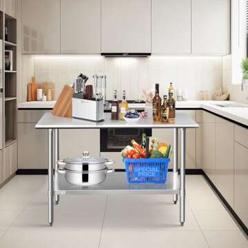 STABLEINK NSF Stainless Steel Table, 24 x 48 Inches Metal Prep & Work Table with Adjustable Undershe...