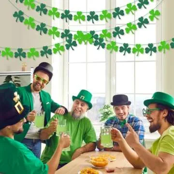 AKEROCK St Patricks Day Garland, Pre-Stung Hanging Felt Shamrock Garland for Wall, Fireplace Mantle Decor - St Patricks Day Decorations for The Home - 6 Saint Patricks Day Banners, 12 Pcs of Each