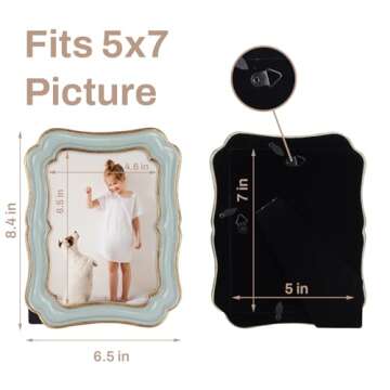 PHAREGE 5x7 Vintage Picture Frame Green Gold, Ornate Antique Picture Frame for 5x7 Photo, Retro Photo Frame for Tabletop Vertical or Horizontal Display, 1 Pack