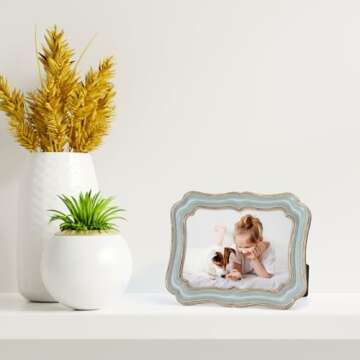 PHAREGE 5x7 Vintage Picture Frame Green Gold, Ornate Antique Picture Frame for 5x7 Photo, Retro Photo Frame for Tabletop Vertical or Horizontal Display, 1 Pack