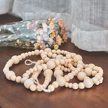 Farmhouse Beads 7ft Wood Bead Garland with Christmas Tree Holiday Decorations Rustic Country Decor Prayer Boho Beads Big Wall Hanging Decor (Natural Color)