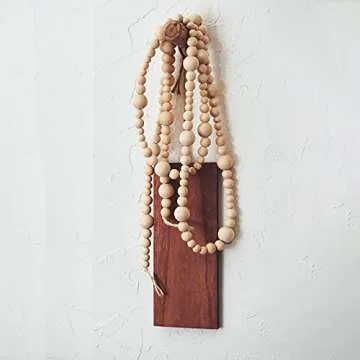 Farmhouse Beads 7ft Wood Bead Garland with Christmas Tree Holiday Decorations Rustic Country Decor Prayer Boho Beads Big Wall Hanging Decor (Natural Color)