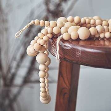 Farmhouse Beads 7ft Wood Bead Garland with Christmas Tree Holiday Decorations Rustic Country Decor Prayer Boho Beads Big Wall Hanging Decor (Natural Color)