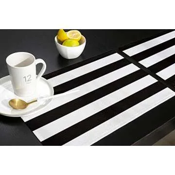 Vandarllin Placemats Set of 6, Black White Wide Striped Polyester Stain Resistant Table Mats Washable Placemat Decoration for Kitchen Dining Table