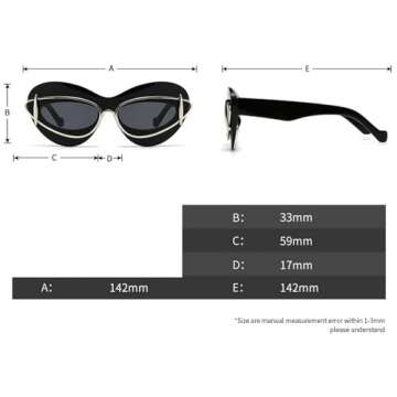 laureles Fashion Lips Cat Eye Sunglasses for Women Vintage Y2K Sun Glasses Ladies Gradient Black Shades UV400 (C3)