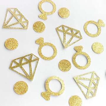 Gold Confetti (300Pcs) Diamond Ring Confetti Glitter Confetti Wedding Table Decoration Party Table C...
