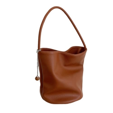 LuyaVogue Elegant Solid Color Minimalist Soft Leather Bucket Bag,Women's Single Shoulder & Underarm ...