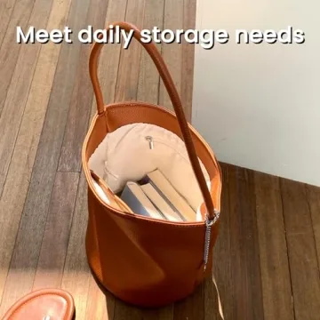 LuyaVogue Elegant Solid Color Minimalist Soft Leather Bucket Bag,Women's Single Shoulder & Underarm Purse with Large Capacity (Brown)