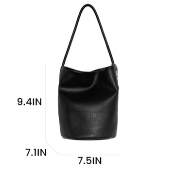 LuyaVogue Elegant Solid Color Minimalist Soft Leather Bucket Bag,Women's Single Shoulder & Underarm Purse with Large Capacity (Brown)