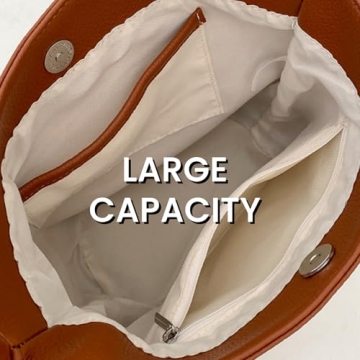 LuyaVogue Elegant Solid Color Minimalist Soft Leather Bucket Bag,Women's Single Shoulder & Underarm Purse with Large Capacity (Brown)