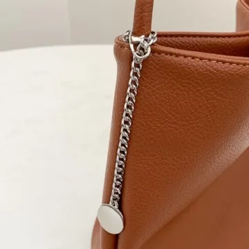 LuyaVogue Elegant Solid Color Minimalist Soft Leather Bucket Bag,Women's Single Shoulder & Underarm Purse with Large Capacity (Brown)