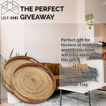 LELY HOME Round Rattan Woven Serving Tray w/ Handles - Stylish and Functional Table Decor