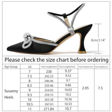 Susanny Black Rhinestone Heels for Women Sparkly Bow Heels Evening Party Ankle Strap Closed Toe Pump...