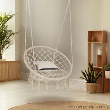 SUPER DEAL Macrame Hanging Chair Swing Chair with Tassels Cotton Rope Mesh Hammock Chair Max 330 Lbs...