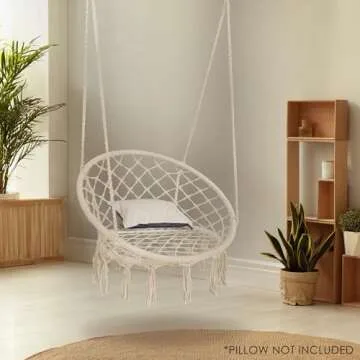 SUPER DEAL Macrame Hanging Chair Swing Chair with Tassels Cotton Rope Mesh Hammock Chair Max 330 Lbs...