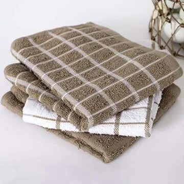 Ritz Terry Check Kitchen Towels: Highly Absorbent & Super Soft - 100% Cotton, Durable Kitchen Cleaning Cloths for Wiping Tables and Counters, 3-Pack, Mocha