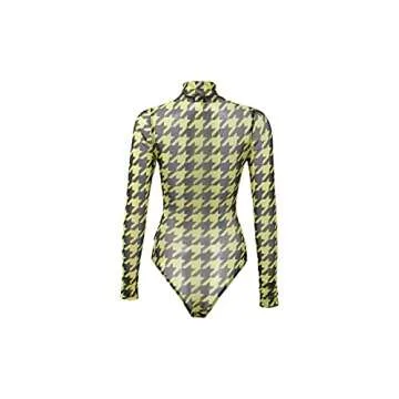 Pantora Women's Kim Bodysuit - Houndstooth Print Elegance