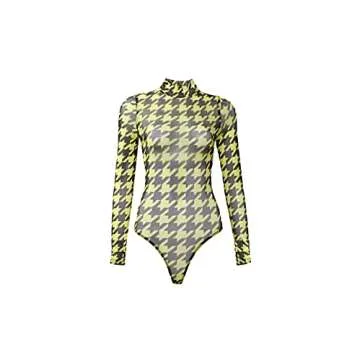 Pantora Women's Kim Bodysuit - Houndstooth Print Elegance