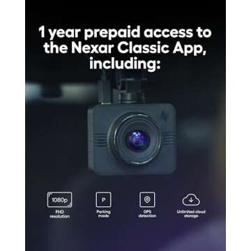 Nexar Beam GPS Dash Cam - 1 Year Nexar App Subscription Included - Unlimited Cloud Storage, Drive Recordings, Parking Mode, Night Vision, All Inside The Nexar App - WiFi HD Front Dash Cam (64 GB SD)