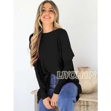 LIYOHON Oversized T Shirts for Women Tunic Tops - Stylish and Comfortable Black Sweater