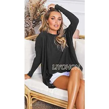 LIYOHON Oversized Tunic Tops Elegant Black Sweater for Women