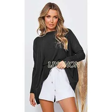 LIYOHON Oversized Tunic Tops Elegant Black Sweater for Women
