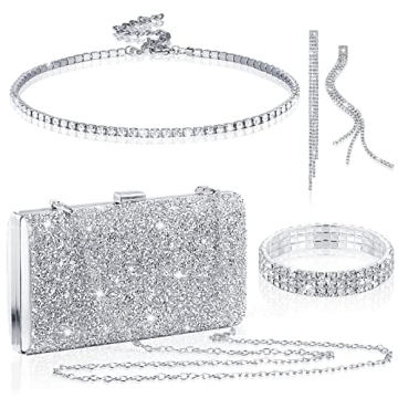 Kigeli 4-Piece Women's Rhinestone Jewelry & Evening Clutch Set