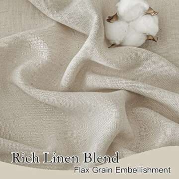 RYB HOME Linen Curtains for Bedroom - Light Airy Semi Sheer Curtains Large Window Decor for Living R...