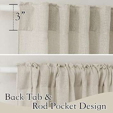 RYB HOME Linen Curtains for Bedroom - Light Airy Semi Sheer Curtains Large Window Decor for Living Room Sun Room Sliding Glass Door, Angora, 52 inch Wide x 84 inch Long, 1 Pair