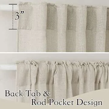 RYB HOME Linen Curtains for Bedroom - Light Airy Semi Sheer Curtains Large Window Decor for Living Room Sun Room Sliding Glass Door, Angora, 52 inch Wide x 84 inch Long, 1 Pair