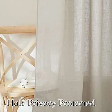 RYB HOME Linen Curtains for Bedroom - Light Airy Semi Sheer Curtains Large Window Decor for Living Room Sun Room Sliding Glass Door, Angora, 52 inch Wide x 84 inch Long, 1 Pair