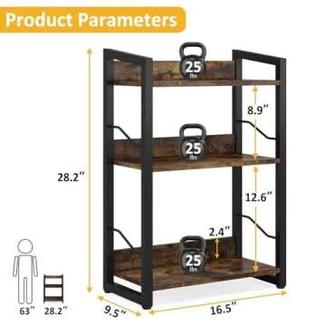 Hosfais Book Shelf Small Bookshelf: 3-Tier Wood Bookcase Industrial Bookshelf with Edge Protection Metal Narrow Bookcase Storage Organizer Display Rack for Bedroom Home Office (Rustic Brown)