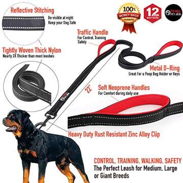 Primal Pet Gear Dog Leash 6ft Long,Traffic Padded Two Handle,Heavy Duty,Reflective Double Handles Le...