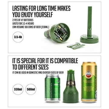 Ultrasonic Wave Canned Beer Foamer Machine, Beer Milk Like Foam Frother Handheld Size,Portable Drink Mixer, Fun Beer Accessories Kitchen Gadgets for Men - Green