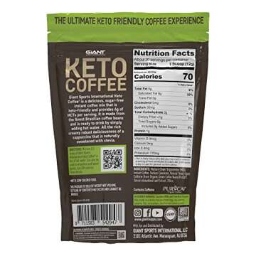 Giant Sports Keto Coffee, Instant Ketogenic Coffee Beverage Powder Mix, 6g of MCT Oil Powder per Serving, Naturally Sweetened, Sugar Free, 20 Servings