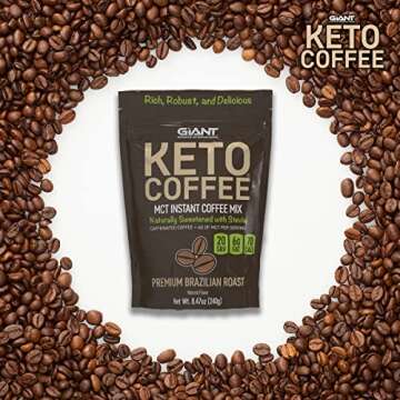 Giant Sports Keto Coffee, Instant Ketogenic Coffee Beverage Powder Mix, 6g of MCT Oil Powder per Serving, Naturally Sweetened, Sugar Free, 20 Servings