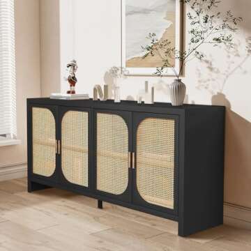 Stylish Fiogmub Rattan Sideboard Cabinet with Storage