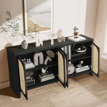 Stylish Fiogmub Rattan Sideboard Cabinet with Storage