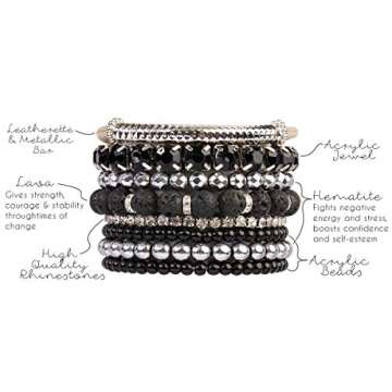 RIAH FASHION Multi Color Stretch Beaded Stackable Bracelets - Layering Bead Strand Statement Wrap Ba...