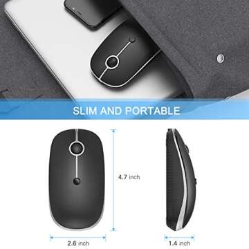 Type C Wireless Mouse，Vssoplor USB C MacBook Wireless Mouse Dual Mode 2.4G Cordless Mice with Nano USB and Type C Receiver Compatible with PC, Laptop, MacBook and All Type C Devices-Black and Silver