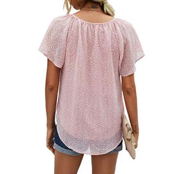 Mansy Women Tops Floral Print V Neck Ruffle Short Sleeve Summer Shirts Tops Loose Blouses