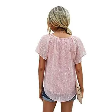 Mansy Women Tops Floral Print V Neck Ruffle Short Sleeve Summer Shirts Tops Loose Blouses
