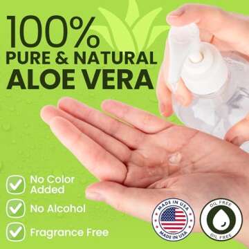 Organic Aloe Vera Gel - 100% Pure for Skin, Sunburn Relief & Face Moisturizer - Extracted from Aloe ...