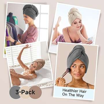 Umisleep 3 Pack Microfiber Hair Towel Wrap for Curly Hair, Super Absorbent Hair Drying Towel for Wom...