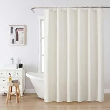 Waffle Weave Shower Curtain with Stainless Steel Hooks - 230 GSM Heavy Duty Fabric Bath Curtains, Ho...