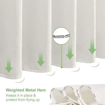 Waffle Weave Shower Curtain with Stainless Steel Hooks - 230 GSM Heavy Duty Fabric Bath Curtains, Hotel Luxury Quality, Water Resistant, Machine Washable, Weighted Hem, 72 x 84 Inches (Cream)